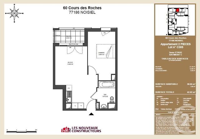 Appartement F2 à vendre - 2 pièces - 38.66 m2 - NOISIEL - 77 - ILE-DE-FRANCE - Century 21 Agence Du Val